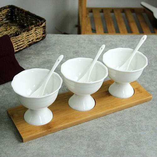 Ceramics Ice Cream Bowl Set Decorative Porcelain Dessert Serving Cup Tableware Vessel for Pudding, Syrup, Milk Shake and Cupcake