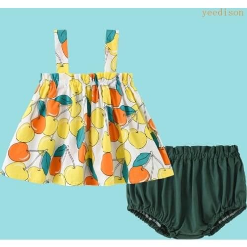 2 PCS Sets Baby Girl Clothes Sets Apple Print Strap Baby Dresses+briefs Baby Girl Outfits soft Newborn Baby Clothes Summer 0-24M