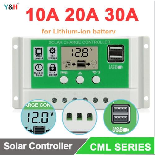 Y&H 30A 20A 10A PWM Solar Charge Controller Lithium Battery Lead Acid Battery 12V 24V Auto With Dual USB Solar Regulator New