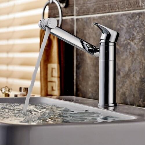 Bathroom Basin Faucet Hot & Cold Sink Mixer Tap Brass Rotating Lavatory Chrome Finish Water Crane Tap Single Handle Deck Mounted