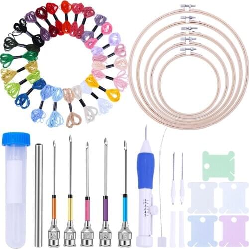 LMDZ Embroidery Hoop Sets Needlework Kits Cross Stitch Large Eye Stitching Punching Needle Sewing Crafts Supplies