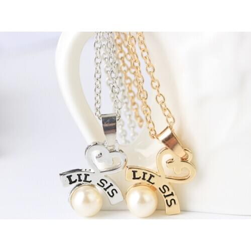 2pcs/set Heart Big SIS LIL SIS Necklace Chains Pendant for 2 Handstamped BFF Couple Family Necklace Engraved Girl Sister Choker