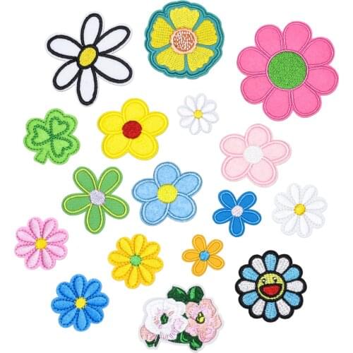 Cartoon Flower Embroidery Patches Pack Floral Cloth Stickers Bulk DIY Applique for Sewing Clothes Home Textiles Blossom Iron Ons