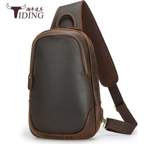 Men Chest Pack Bags Genuine Leather 2021 Man Vintage Travel Business Fashion USB Chest Bag Male