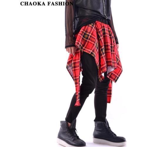 Mens pants stage personality Fake two pieces pant men trousers singer dance rock fashion pantalon homme street novelty