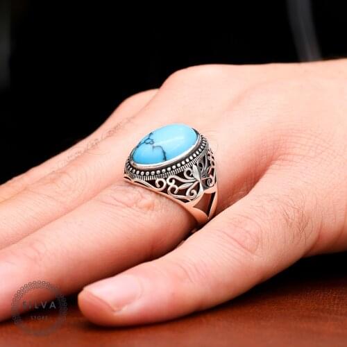 Turquoise Stone 925 Silver Mens Ring. Man Jewellery Stamped With Silver Stamp 925 All Sizes Are Available