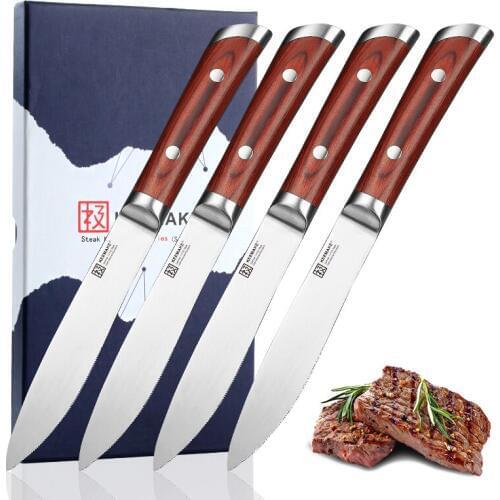 Sunnecko Keemake 4pcs Steak Knives Set Gift Box German 1.4116 Steel Blade Restaurant Kitchen Cutlery Chef Sets Dinnerware