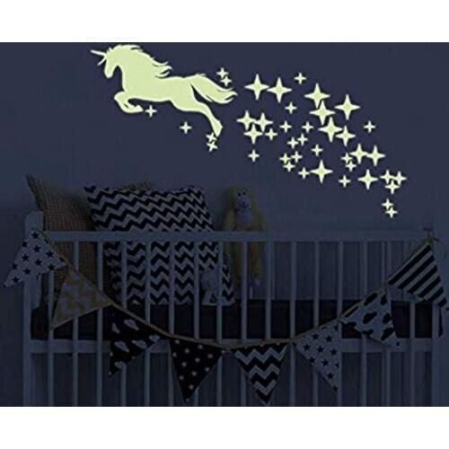 Unicorn Stars Glow in The Dark Wall Decals Unicorn Fairytale Fairy Wall Stickers for DIY Kids Girls Bedroom Home Nursery Room