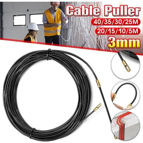 3mm Durable Black Fiberglass Electric Guide Device Cable Push Pullers Duct Snake Rodder Fish Tape Wire 5m to 40m Length