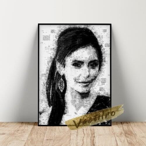Nina Dobrev Hot Actress Movie Star Vintage Black And White Portrait Art Poster, Sexy Girl Art Prints, Home Decor Fans Collect