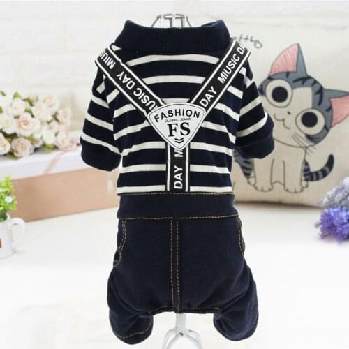 Pet clothes dog spring and autumn knit denim suit four-legged plaid collar Teddy puppy dog clothing
