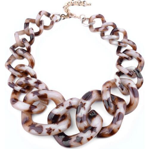 Fashion Jewelry Chain Necklace Big Square Resin Leopard Woman Necklace NK1026