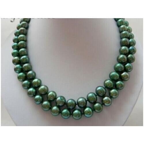 2Strands 18'' 12mm Green Round Freshwater Pearl Necklace