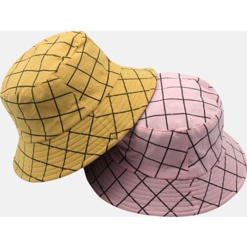 Cotton Plaid Print Bucket Hat Fisherman Hat Outdoor Travel Hat Sun Cap Hats for Men and Women 392