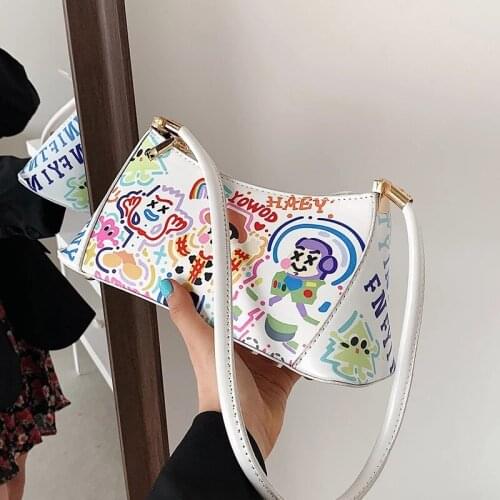 Luxury Graffiti Design PU Leather Shoulder Underarm Bag For Women 2021 Fashion New Brand Handbag and Purses Ladies Crossbody Bag