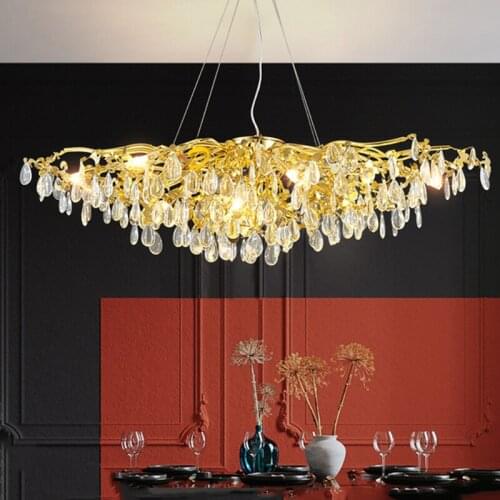 Nordic Luxury Gold Crystal LED Chandelier Villa Large Lustre LED Pendant Lamp for Living Room Hotel Hall Art Home Decor Lighting