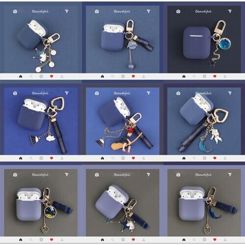 Luxury Cute Moon Cat Girls Key Ring Blue Silicone Case for Apple Airpods Cases Bluetooth Earphone Protective Cover Headset Box