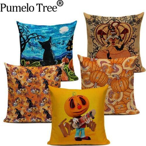 Happy Halloween Cushions Cover Heart Pumpkin Home Decor Linen Pillow Cushion Covers Decorative Car Sofa Throw Pillows Case Cojin