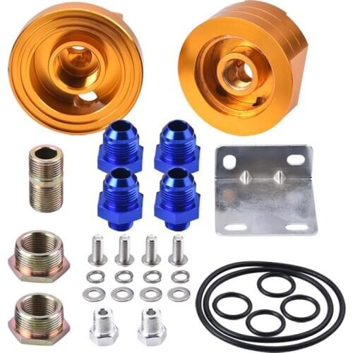 SPEEDWOW Gold Color Oil Cooler Oil Filter Relocation Adapter Kit Fitting Oil Filter Cooler Sandwich Plate Adapter Universal