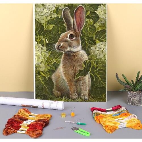 Animal Rabbit Pre-Printed 11CT Cross-Stitch Kit DIY Embroidery DMC Threads Knitting Handicraft Painting Handiwork Needle