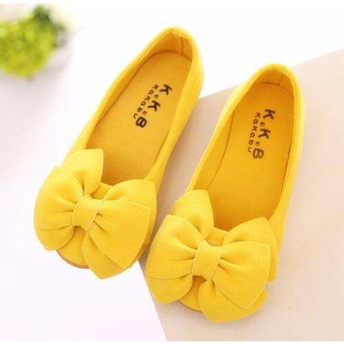 Yellow Kids Baby Toddler Children Wedding Bow Party Dress Princess Leather Shoes For Girls School Slip On Dance Single Shoes 23
