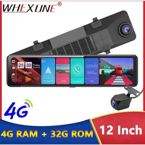 WHEXUNE 12" Car DVR Rearview Mirror 4G Android 8.1 Dash Cam GPS Navi ADAS FHD 1080P Car Video Camera Recorder WIFI DVRS 4GB+32GB