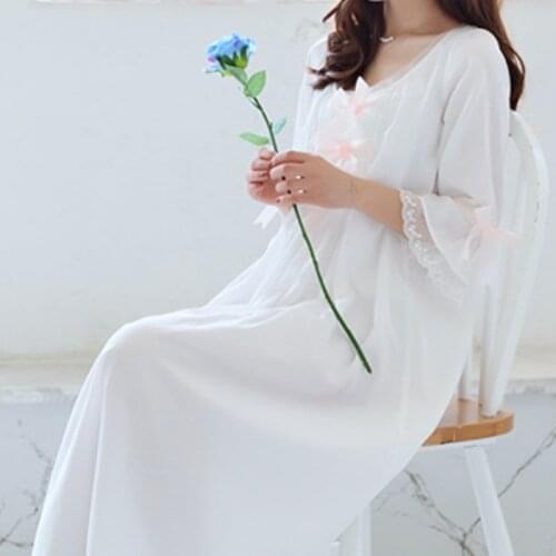 Vintage White Nightgowns Women Lace Victorian Long Night Dress French Queen Marie Sleepwear Negligee Peignoirs Ladies Loungewear