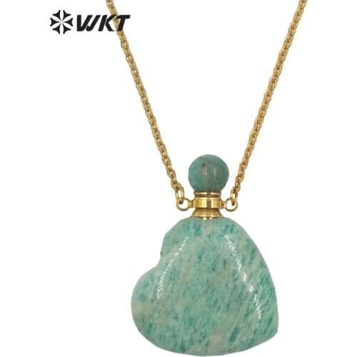 WT-N1249 Newest natural gem-stone heart perfume bottle necklace women stainless steel chain stone essencial oil bottle necklace