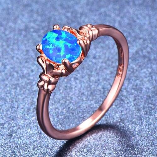 JUNXIN Boho Female Purple/Blue/White Fire Opal Ring 18KT Rose Gold Filled Wedding Rings For Women Fashion Jewelry