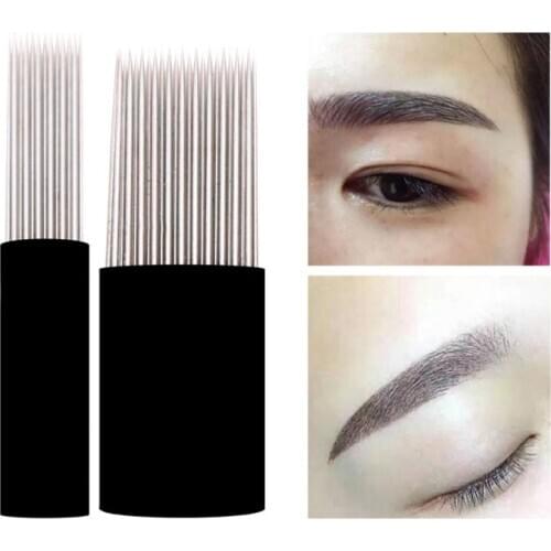 10pcs 0.18mm Double Line Flexible Black Flex13 23 Pins Microblading Needles Permanent Makeup Manual Eyebrow Blade