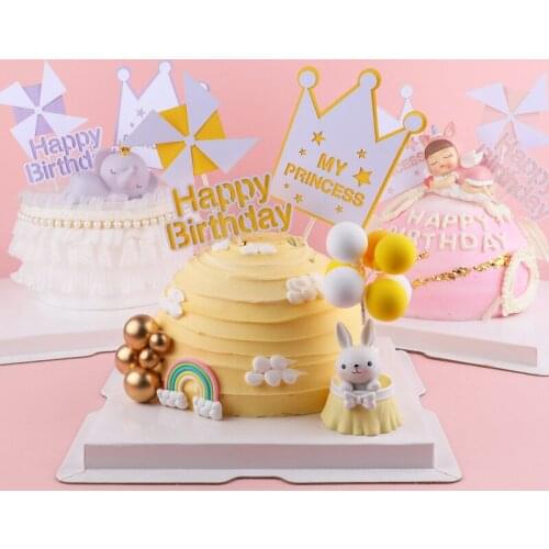 3pcs/set Boy Girl Windmill Pink Blue Happy Birthday Decoration Crown Cake Topper for Childrens Day Party Supplies Lovely Gifts