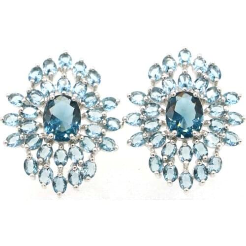 35x20mm Lovely Created Pink Tourmaline Real Green Emerald White CZ Gift For Girls Silver Earrings Daily Wear