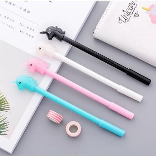4pcs Cute Cartoon Jumping Unicorn Gel Pen Creative Student Exam Black Pen Pen Office Stationery