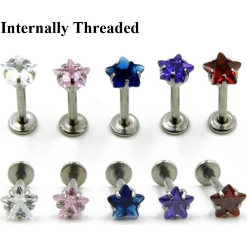 40pcs Star Zircon Ear Tragus Helix Cartilage Earring Internally Thread Labret Lip Ring Piercing Monroe Stud Body Jewelry