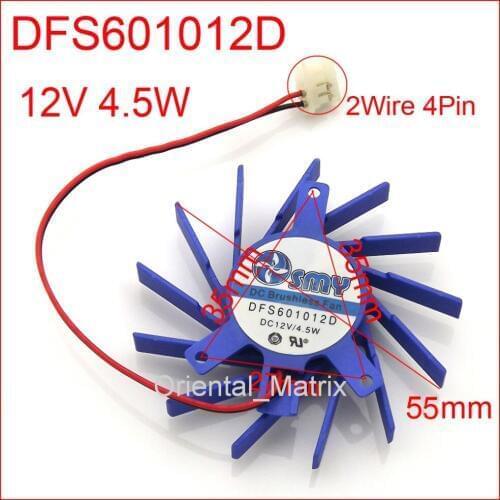 Free Shipping New DFS601012D 12V 4.5W 4Pin 2Wire 55mm 35*35*27mm For MSI Graphics / Video Card Cooler Cooling Fan