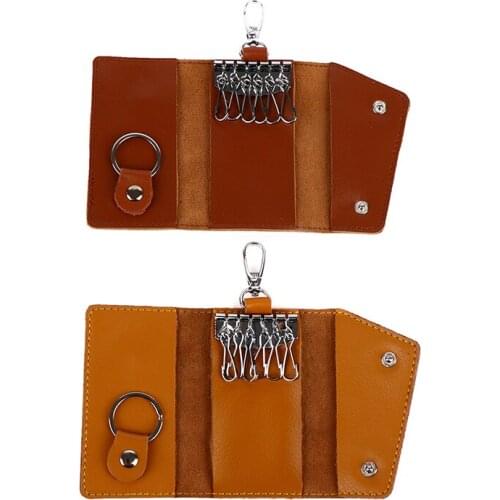 Genuine Leather Keychain Men Women Key Holder Organizer Pouch Cow Split Car Key Wallet Housekeeper Key Case Mini Card Bag