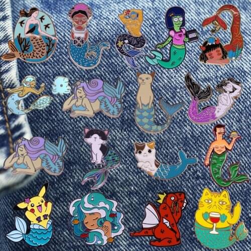 Cute Mermaid Cartoon Brooch Metal Enamel Lapel Badge Collect Denim Jacket Backpack Pin Decoration Children Fashion Jewelry Gifts