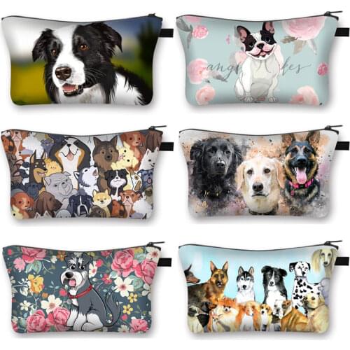 Cute German Shepherd Boston Terrier Cosmetic Case Dog Printing Girl Cosmetic Bag Bulldog Portable Pouch Lipstick Bags