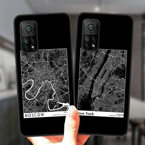 Moscow New York World City Travel Map Phone Case For Xiaomi Mi 10T Lite 10 Ultra Redmi Note 9S 7 8 9 Pro 8T Black Silicone Cover