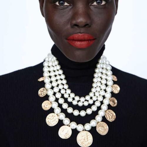 Four-layers Pearl ZA Necklaces for Women Luxury Exaggerated Gold Coins Pendants Neck Jewelry Best Gift for Girlsfriend NT224