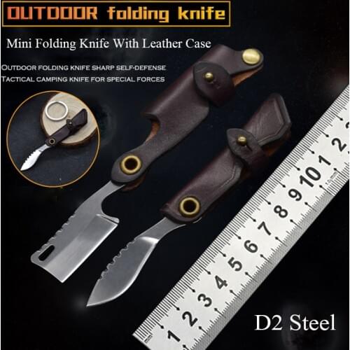 D2 Mini Folding Knife Small Razor Pocket Knives Keychain Outdoor Camping Portable Self-defense Sharp Survival Shaving Knife EDC