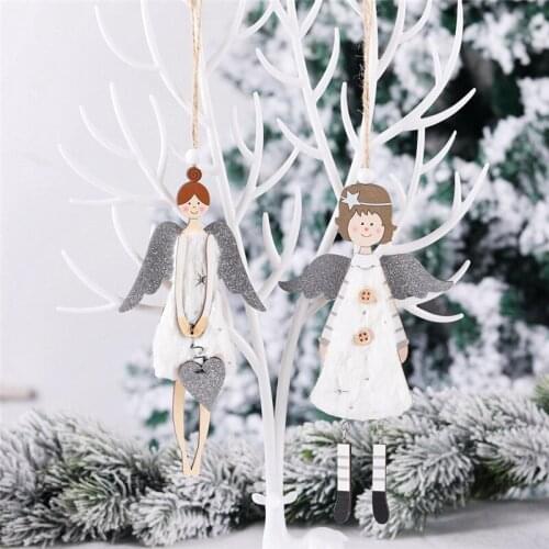 Xmas Christmas Angel Wooden Pendants Christmas Tree Decorations Wood Craft Christmas Decorations for Home New Year 2022 Gift