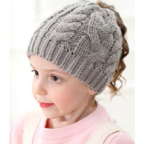 Knotted ponytail hat for girls Kids winter cap Toddler beanie Girls winter hat Warm soft beanie hat ponytail knit beanies H196S