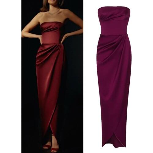 Elegant Long Pleated Strapless Evening Dresses Corset Back Satin Floor Length Abendkleider Robes de Soirée for Women
