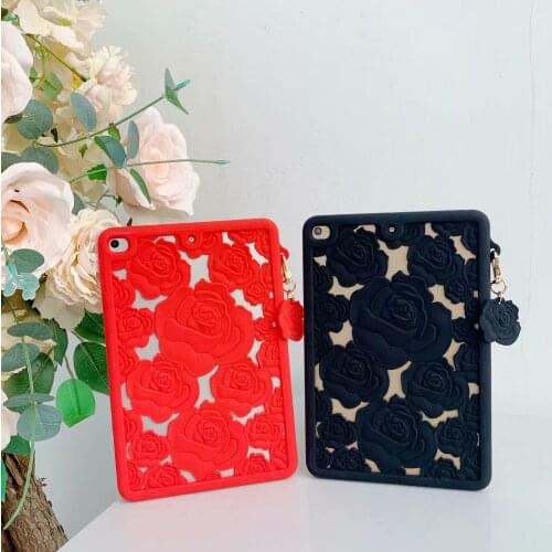 Gir Black Red Rose Silicon Stand Tablet Case for IPad 11 5th 6th 9.7 2017 2018 Air 2 Pro 9.7 7th Gen 10.2 Mini 1 2 3 4 5 Cover