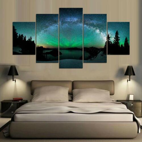 HD Printed Pictures Framework Canvas Wall Art Home Decor 5 Pieces Tarburst Over Aurora Boreal Abstract Landscape For Living Room