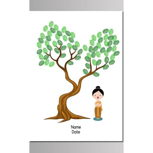 New Arrival Southeast Style 50*70cm Fingerprint Tree Canvas Painting For Children, Kids Birthday Party Favor Guest Book With Ink