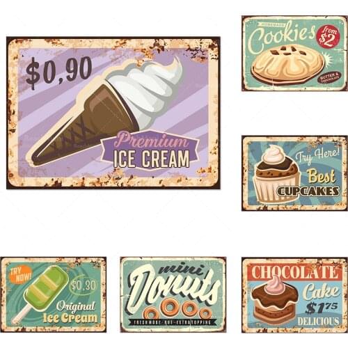 Canvas retro 50s restaurant food logo pop art kitchen dinner cake cupcake ice cream stand canvas cafe wall artist home decoratio