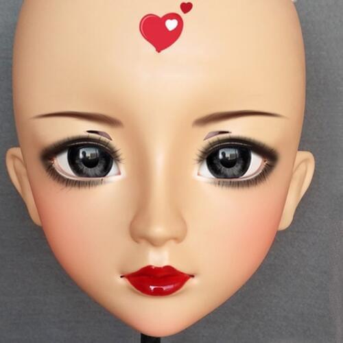 Jun-04)Female Sweet Girl Resin Half Head Kigurumi BJD Eyes Crossdress Cosplay Japanese Anime Role Lolita Mask With Eyes And Wig