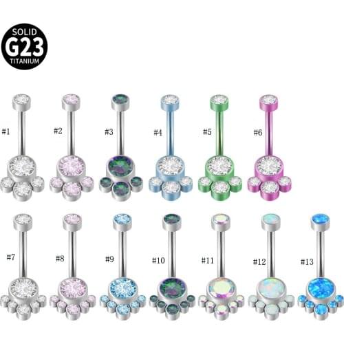 CHUANCI 1 Piece G23Titanium & ZC Gem Colorful Bear Paw Shape Navel Belly Rings Piercing Belly Button Rings For Woman 14g